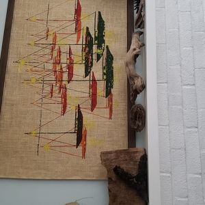 Vintage linen burlap wallhanging